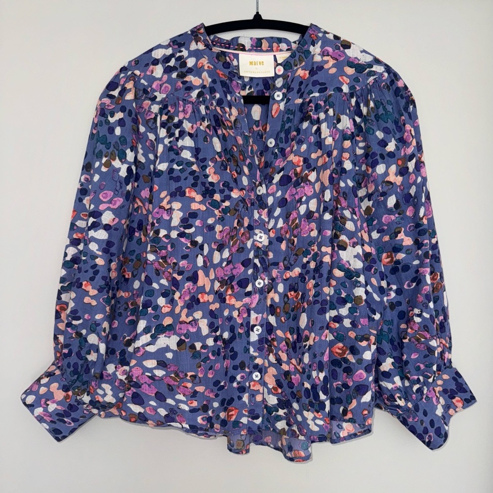 Maeve by Anthropologie  Blue and Pink Patterned Blouse